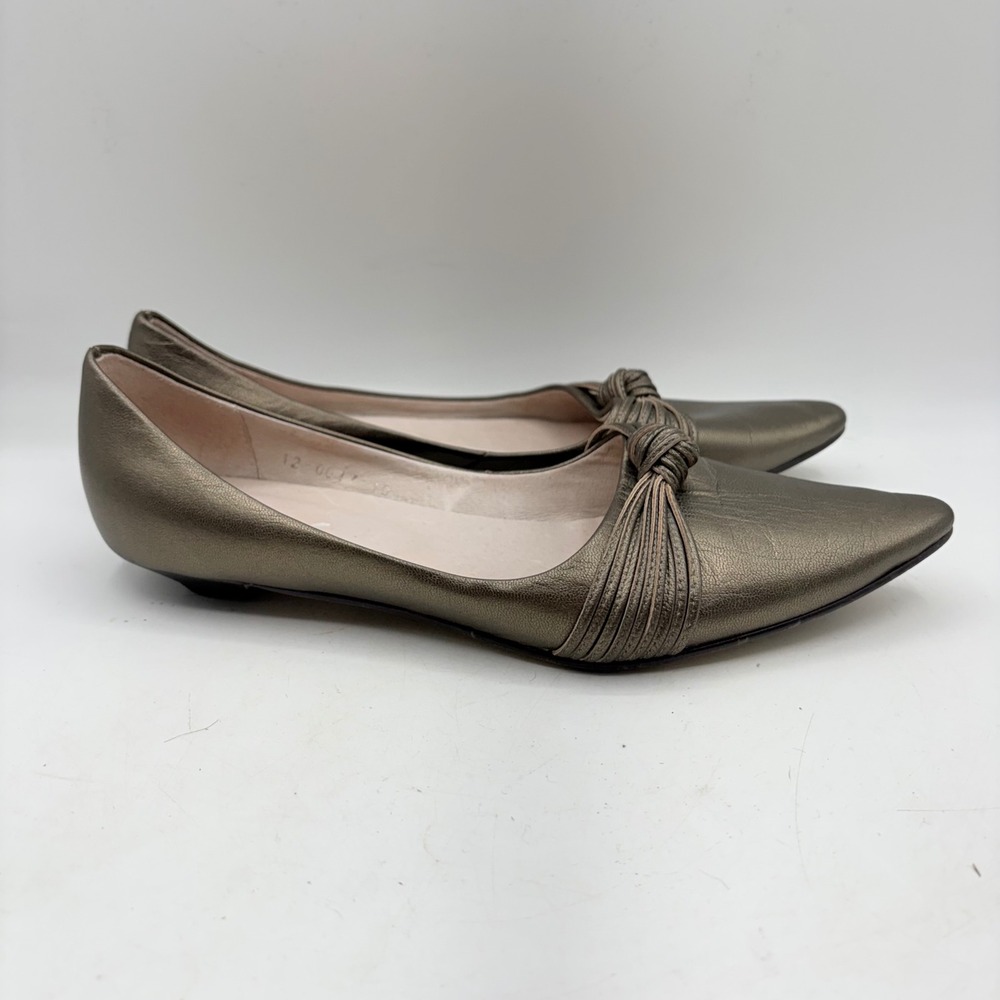 J. Jill Bronze Metallic Leather Pointed Toe Knotted Ballet Flats 12-0017 Size 10